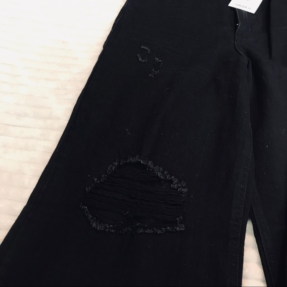 Forever 21 Black High Waisted Wide Leg Distressed - Picture 5 of 7